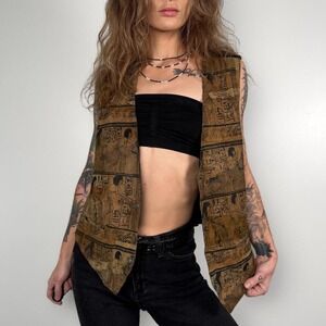 Vintage Egyptian Print Leather Vest Two-One-Two 2.0.2 | Brown/Black | Size‎ L
